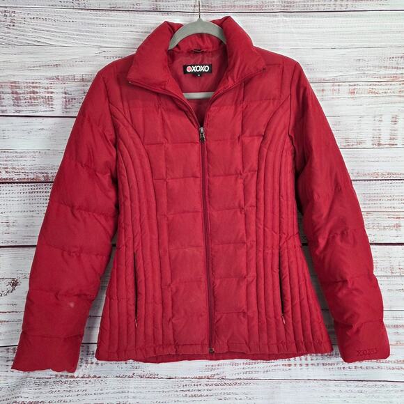Womens Red Down Feather Puffer Coat M Cozy Warm Ski Snow Jacket Cabin Gorpcore - Picture 1 of 13